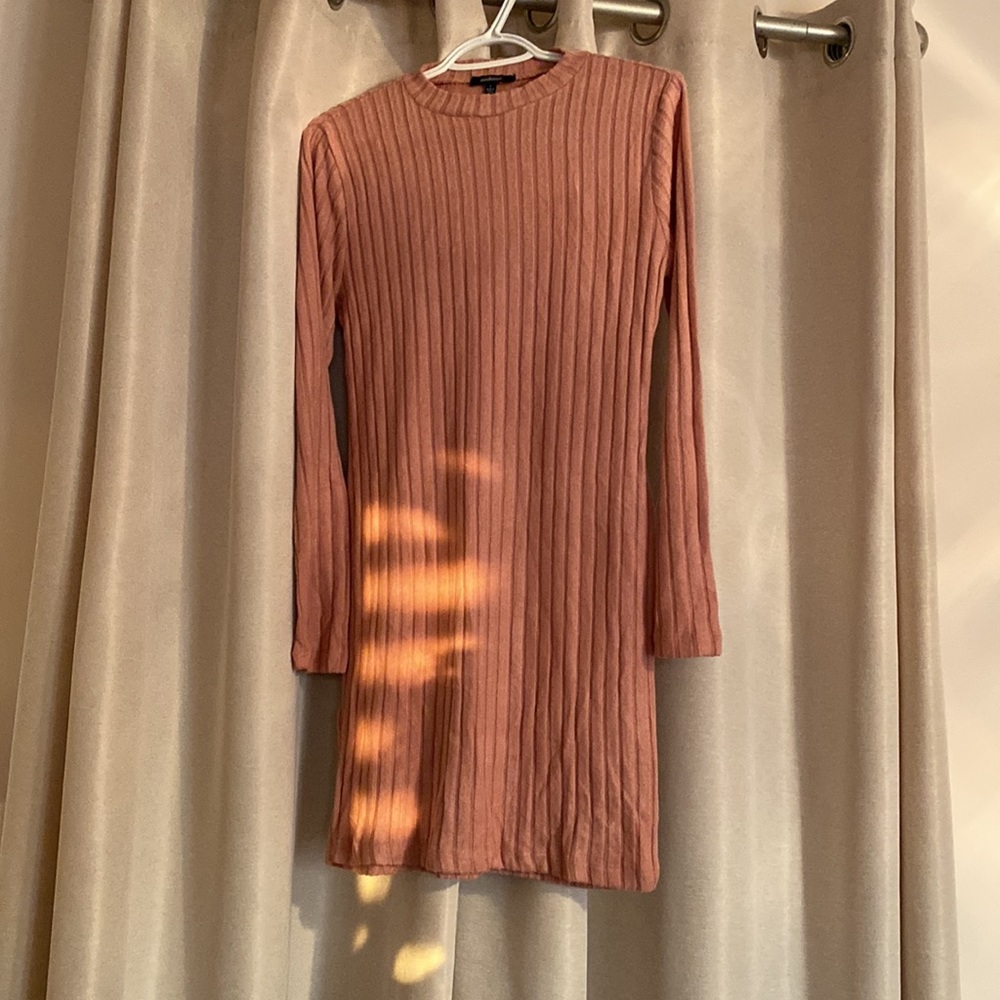 Rose Pink Long Sleeve Soft Ribbed Dress